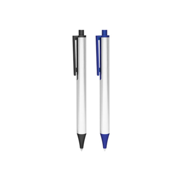 BOL015, Bolígrafo,de plástico ,barril de color plata, mecanismo de clic, tinta de escritura negra.