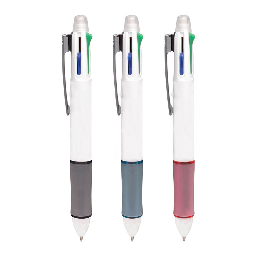 BOL153, Bolígrafo stick. cuenta con lapicero y barril blanco con color y clip metálico. Tinta de escritura: Rojo, negro, verde y azul.