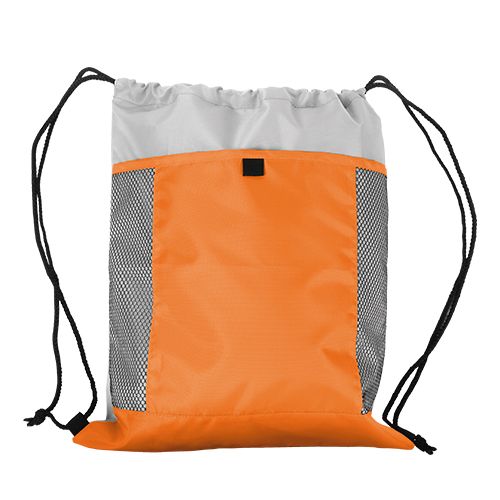 TX-060O, Mochila tipo saco fabricado de poliester con jareta y bolsa al frente, colores: azul, naranja, rojo, rosa, gris y verde