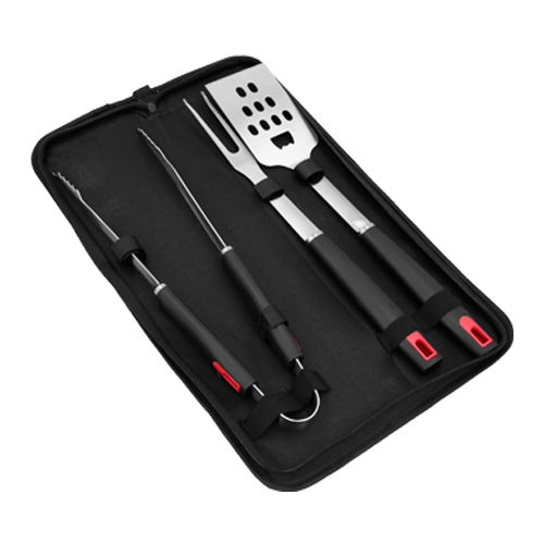 HO-063, Estuche portátil con utensilios para BBQ. Incluye 3 utensilios: pinzas para carne, tenedor y volteador.