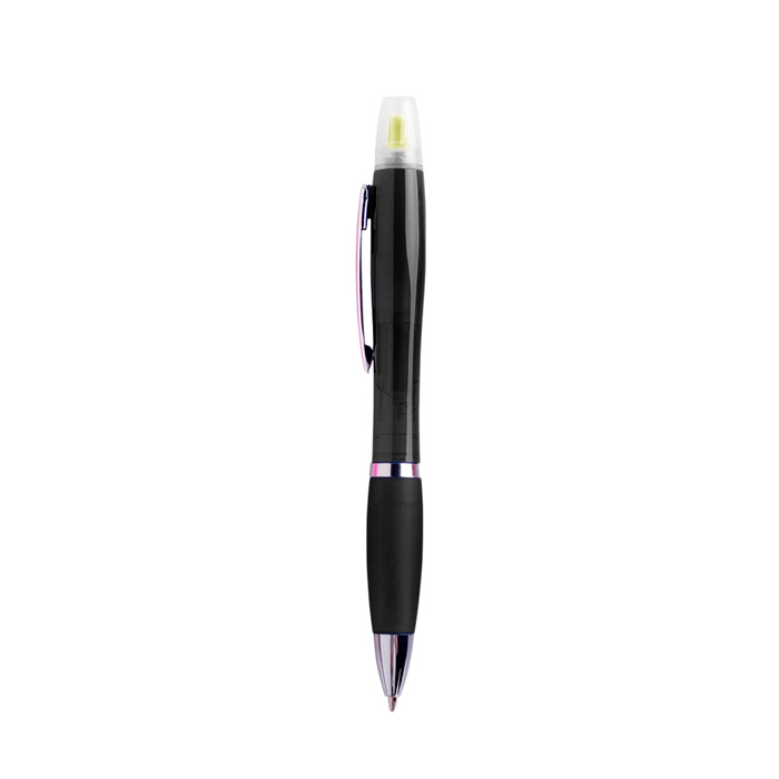 BP-7019, Bolígrafo de plástico de color traslúcido con marcatextos.