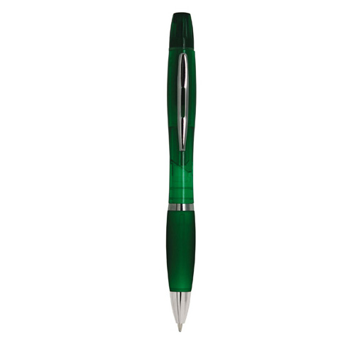 BP-7019, Bolígrafo de plástico de color traslúcido con marcatextos.